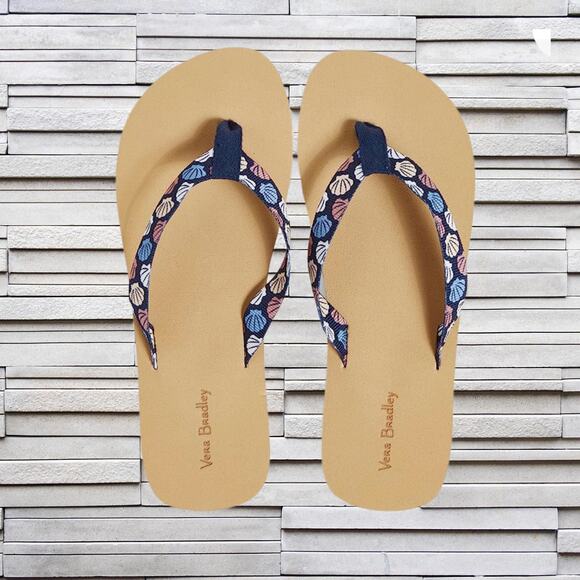 NWT Vera Bradley Morning Shells Webbing Strap Flip Flops Sz  L 9/10 - Picture 3 of 4